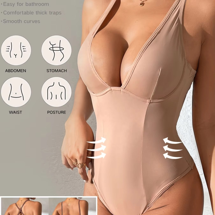 Cross Straps Design Deep V Neck Women Body Shaper Wear Tummy Control Corset for Sexy Ladies