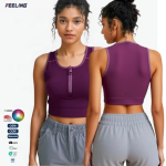 Women Sports Bra with Half Zip Front Spandex Fabric for OEM and ODM Custom Casual Yoga Set Activewear Comfort Fit