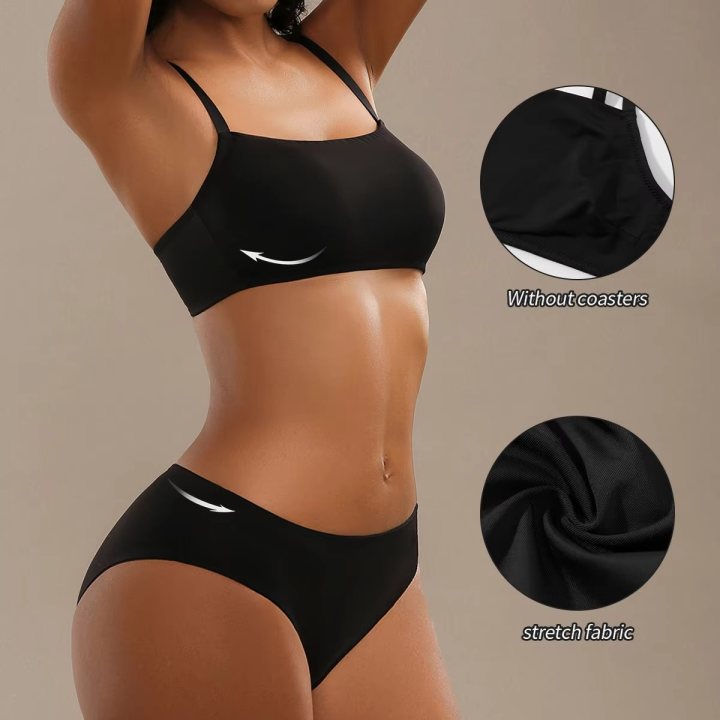Black Color Fashion Vest Bra Seamless Sport Brassier Full Coverage Panties Set for Women Stretch Fabric Under Wear Girl Bra Set
