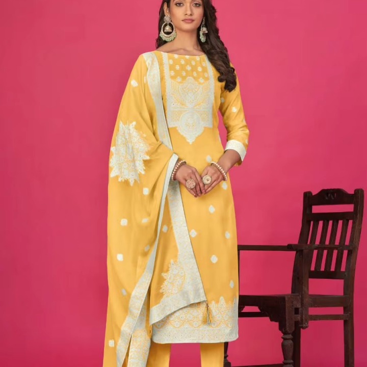 Women's Satin Silk Salwar Suit Heavy Zari Dooring Wide Range Japan's Pure Organic Fabric Weddings Parties Adults