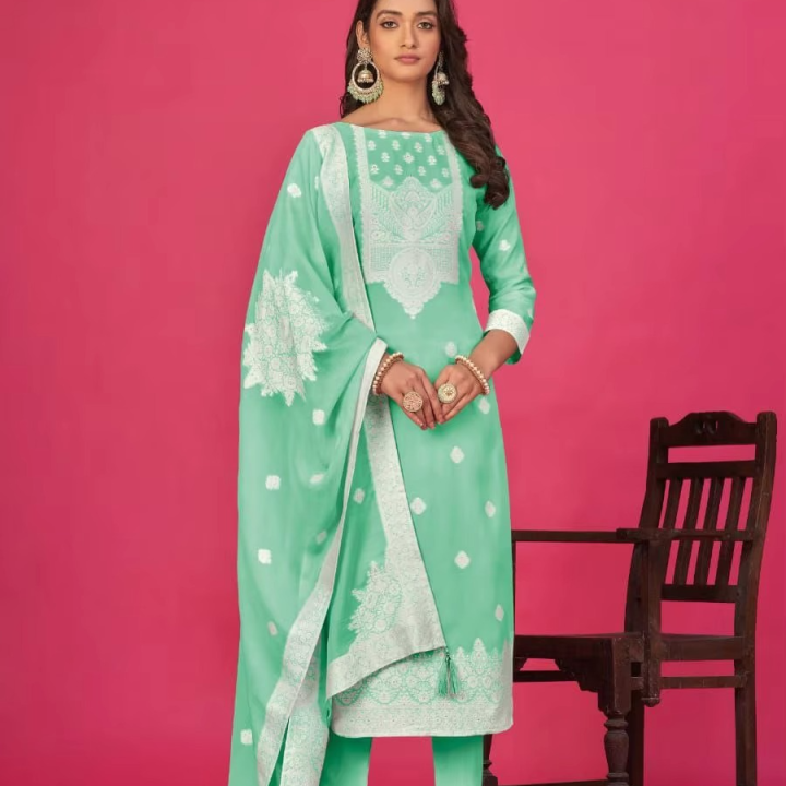 Women's Satin Silk Salwar Suit Heavy Zari Dooring Wide Range Japan's Pure Organic Fabric Weddings Parties Adults