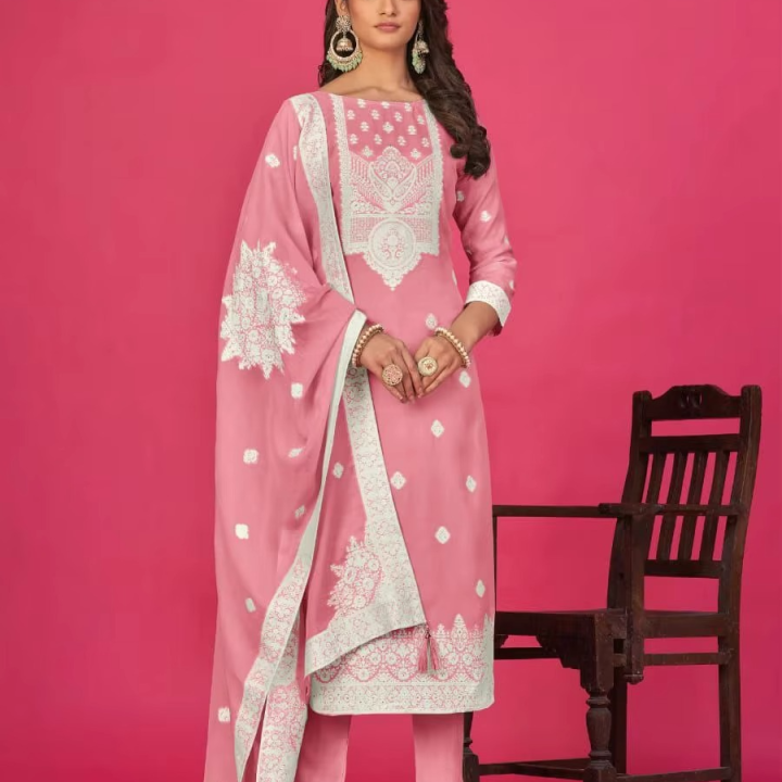 Women's Satin Silk Salwar Suit Heavy Zari Dooring Wide Range Japan's Pure Organic Fabric Weddings Parties Adults