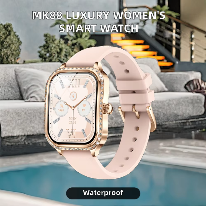 Luxury Magnetic Rubber Strap Smart Watch Women New Arrival 2025 Android Operating System Square IPS Display Waterproof IP67